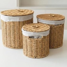 Resim Digithome 3’lü Kapaklı Hasır Patates Soğan Sarımsak Sepeti Sebzelik -9T05 Ş/9 