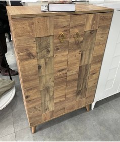 Resim Ahşap Ayakkabılık Panjur Kapak Meşe 4 Raflı Demonte 