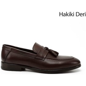 Resim Gönderi R Kahverengi Püsküllü Hakiki Deri Loafer Ayakkabı 