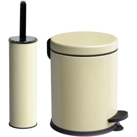 Resim Vinoks Eko Serisi Ayak Basmalı Özellikli 2'li Banyo Seti 3 Litre Çöp Kovası ve Kolozet Fırçası Paslanmaz Krem 