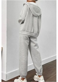 Resim Unisex Gri Oversize Alt Üst 2'li Eşofman Hırka Takım Gri 