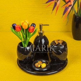 Resim MIARIK DESIGN & DEKORASYON Dekoratif Siyah Mermer Banyo Seti Takımı 5 Li Tasarım Set 
