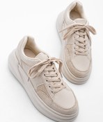 Resim Marjin Kadın Sneaker Yüksek Taban Spor Ayakkabı Bağcıklı Balbasi bej 