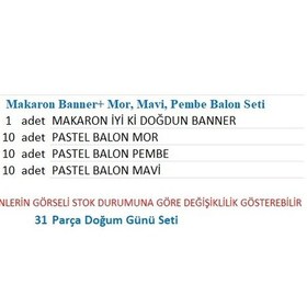 Resim Makaron Banner+ Mor, Mavi, Pembe Balon Seti 