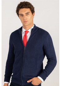 Resim Tudors Slim Fit Dar Kesim Kendinden Desenli Erkek Hırka-23219 Lacivert 