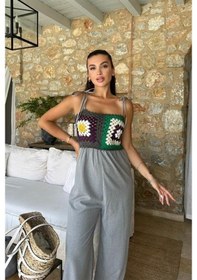 Resim Jasmin Süzüneli Keten Tulum 1280-08 Gri 