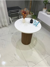 Resim MatBeyaZ Bohem Yan Sehpa Fiskos Sehpa Çıtalı Dekoratif Mdf Üst Tablalı 60 Cm Üst 62 Cm Yükseklik 