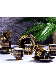 Resim Kosova Porselen Black Cheskers 6'lı Ayaklı Fincan Takımı İST-118 