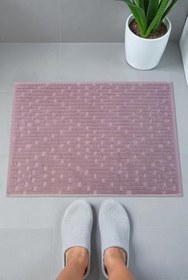 Resim Tuğla Desenli 2li Ayak Havlusu - 50x70 cm - Su Emici Banyo Paspası Seti - Bordo 