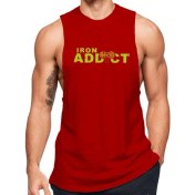 Resim Kırmızı Erkek Regular Fit -Iron Addict- Baskılı Bisiklet Yaka Kolsuz T-Shirt 