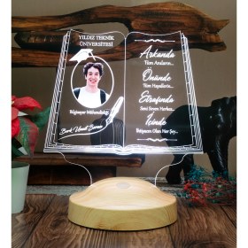 Resim Fotoğraflı Mezuniyet Hatırası, Öğrenciye Isimli Karne Mezuniyet Hediyesi, Kitap Tasarımlı 3D LED Lamba 