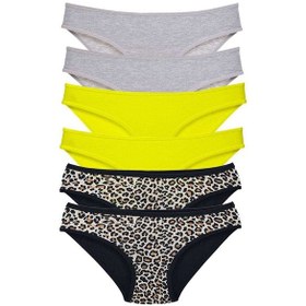 Resim 6 Adet Likralı Kadın Slip Külot Leopar Gri Sarı 