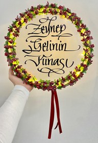 Resim ZEYMERADE Bordo Ledli Şeffaf Gelin Tefi 32cm Cipsolu Saten Kurdele Düğün Kına Nedime Bride Parti Defi 