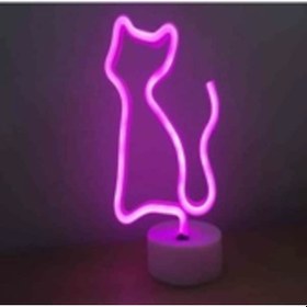 Resim Neon Işıklı Kedi Lamba Usb+pil Dekoratif Aydınlatma Renkli 