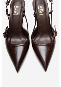 Resim Luvishoes Celıa Kahverengi Cilt Sivri Burunlu Kadın Dolgu Topuklu Ayakkabı Kahverengi 