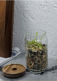 Resim Timber Cam Kavanoz - Çizgili Saklama Kavanozu - Ahşap Kapaklı, 750 Ml 