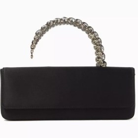 Resim Malika Clutch Siyah Saten, Kristal Saplı & Zarif 90’lar Esintili Gece Çantası - Siyah 