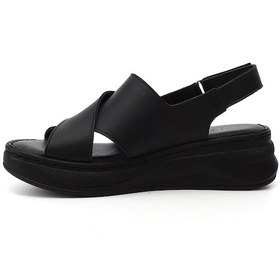 Resim Gönderi(R) Gönderi R Siyah Cırt Bantlı Dolgu Topuk Hakiki Deri Comfort Sandalet Siyah 