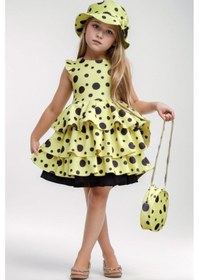 Resim Riccotarz Kız Çocuk Kat Kat Fırfırlı Etek Ucu Tüllü Üzeri Üzeri Benekli Sarı Elbise 001 
