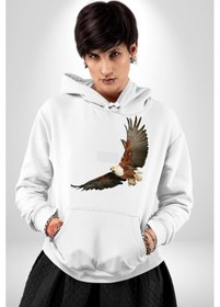 Resim Kartal Özgürlük Kadın Erkek Beyaz Kapüşonlu Sweatshirt Hoodie Beyaz 