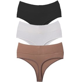 Resim Vanilya Secret Vanilya Tanga Yüksek Bel Toparlayıcı Pamuk 3'lü Paket Siyah - Beyaz - Taş Rengi 