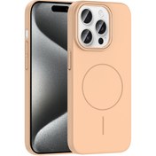 Resim Mobilzone iPhone 15 Pro Uyumlu Kılıf Magsafe Şarj Özellikli Zore Ruby Silikon Kapak - Desert Titanyum 