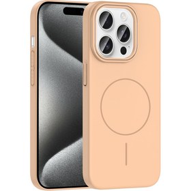 Resim Mobilzone iPhone 15 Pro Uyumlu Kılıf Magsafe Şarj Özellikli Zore Ruby Silikon Kapak - Desert Titanyum 
