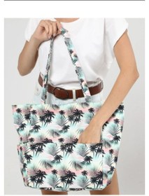 Resim İcone Bag Kadın Çantası, Fonksiyonel Baskılı Plaj Çanta, Beach Bag, Karpuz Tropical Desenli Fermuarlı Çanta Mavi - Siyah 