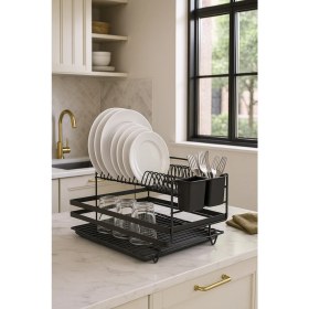 Resim Özbience Iki Katlı Paslanmaz Metal Bulaşıklık, Tepsili, Kaşıklıklı, Kurutmalık Sepeti 