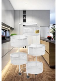 Resim Salda Beyaz 5 Katlı Yana Açılır Tekerlekli Patates Soğan Sepeti S 