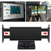 Resim 1pc USVOTOV Ayarlanabilir Tablet Tutucu Tesla Model 3 Y S X için, Araba Arka Koltuk Baş Dayama Mount, Arka Koltuk Akıllı Telefon Standı Klips Çift Kancalı Tasarım iPad, Telefon ve Aksesuarlar için 