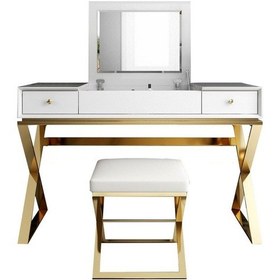 Resim Alisha Gold Metal Beyaz Makyaj Masası & Tabure 