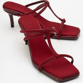 Resim Luvi Shoes Mocha Bordo Kare Burunlu İnce Bantlı Kadın Topuklu Terlik Bordo 