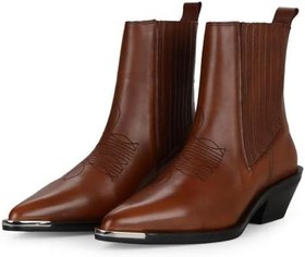 Resim Metal ve Nakış Detaylı Kahverengi Kadın Kovboy Botu 