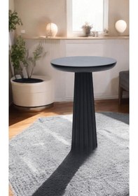 Resim Wood Wooden Ahşap Tekli Mantar Yan Sehpa Modern Siyah Renk Fiskos / Çiçeklik Siyah 