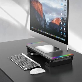 Resim Monozone Laptop Sehpası Rgb 4 USB Hub Yükseklik Ayarlı Monitör Standı Bilgisayar Monitör Yükseltici 