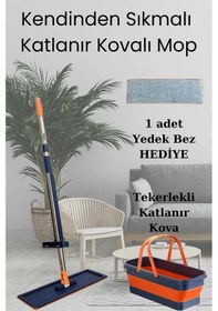 Resim Kendinden Sıkmalı Katlanır Kovalı Lüks Mop Seti Yedek Bez 