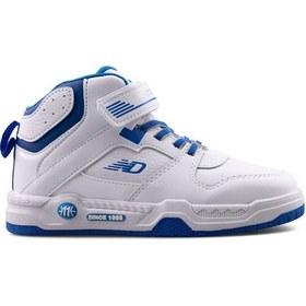 Resim N Drops Cırtlı Lastikli Unisex Erkek Kız Çocuk Basketbol Ayakkabısı 021 Beyaz - Mavi 