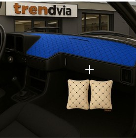 Resim Tofaş Şahin Doğan Kartal Alçak Ön Göğüs Mavi-siyah Torpido Kılıfı / Bej-siyah Boyun Yastığı 