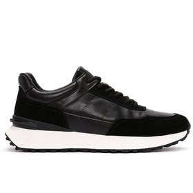 Resim Men's Black Lace-up Thick-Sole Leather Casual Sneaker 