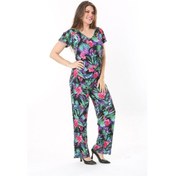 Resim Kadın Büyük Beden Renkli V Yakalı Renkli Tulum 65n37769-renkli Çok Renkli 