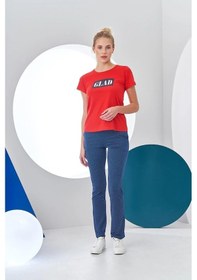 Resim Pjs Kadın Glad Baskılı Kısa Kollu Spor Pijama Takım Kırmızı 