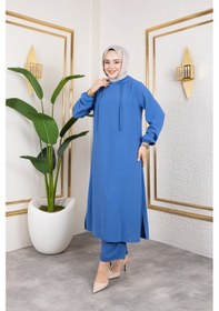 Resim Nevayla Moda Aerobin Kumaş Uzun İkili Takım - Mavi / T0110 Mavi 