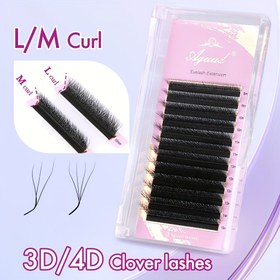 Resim Aguud 12 Sıra L/M Curl 3D/4D Clover W Şekilli Kirpik Uzatmaları, 0.07mm Kalınlık, Kedi Gözü Etkisi, Karışık Uzunluklar 8-15mm, Salon Kullanımı İçin Önceden Yapılmış El Dokuma Kirpik Tepsileri, Siyah Kaşmir Hacim Kirpikleri 