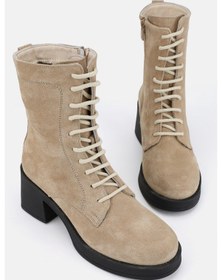 Resim Kadın Bej Süet Hakiki Doğal Deri Bağcıklı Bot & Bootie Bej 