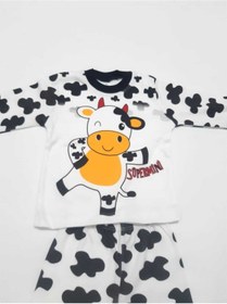 Resim Süper Mini Baby Unisex Bebek Beyaz Inek Baskılı Penye Pijama 