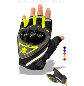Resim Neon Sarı Kısa Yarım Parmak Motosiklet Bisiklet Eldiveni Mw120n 