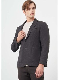 Resim İmza Siyah Kendinden Desenli Örme Mono Yaka Astarsız Çift Yırtmaç 2 Düğme 6 Drop Slim Fit Casual Ceket 1002245151 Siyah 
