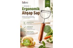 Resim Depozee Ahşap Görünümlü Saplı Metal Sebze Meyve Soyacağı Dayanıklı Mutfak Yardımcısı 