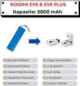 Resim Roidmi Eve Plus Uyumlu Batarya 14.4V 5800 mAh Robot Süpürge Pili 
